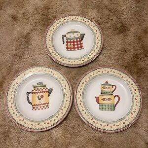 Set of 3 matching Sakura plates with tea kettle designs